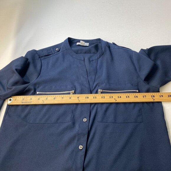 Calvin Klein Women's Navy Button-Down Long Sleeve Shirt With Zipper Pockets used - Picture 4 of 10